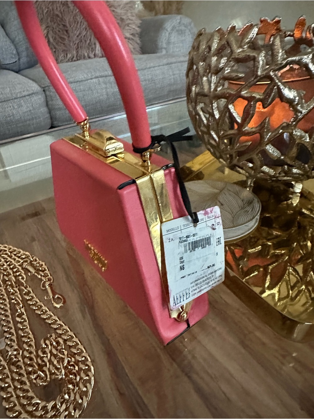 Moschino Coral-Pink Trapezoid Mini Top-Handle Bag - Picture 3 of 12